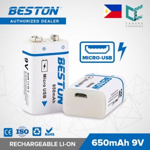 Baterai Isi Ulang BESTON 9V Baterai Isi Ulang 9 Volt Li-ion 650mAh dengan Pengisian USB Mikro