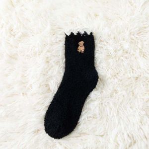 HEALMEYOU Kawaii Thoáng khí Gấu thêu Tất ngủ Ngọt ngào Bé gái Vớ ống giữa Áo nữ Vớ lông cừu san hô Vớ xếp tầng dễ thương