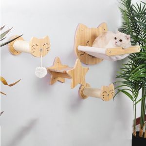 PETPARADIS 1 pcs Easy Installation for Indoor Activity Wall Hammock PIne Wood Cat House DIY Jumping Platform Cat Climbing Frame Cats Wall Furniture Cat Shelf