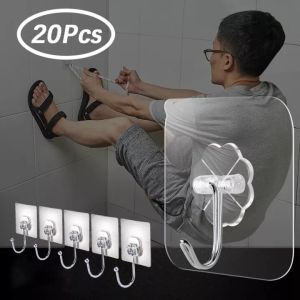 20Pcs Magic Strong Hook Transparent Wall Hook Hanger Strong Sticky Heavy Wall Self Adhesive Clothes Hanger Hooks Reusable Suction Door Hook Bathroom Hook Towel Hanger Strong Door Holder Bag Hanger Key Holder for Wall