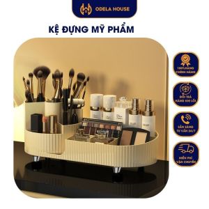 Kệ đựng mĩ phẩm kệ để dồ trang điểm xoay được màu trắng kem hiện đại chất liệu nhựa ABS cao cấp Odela House