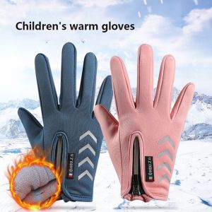 SGFDD Cold Wingproof Winter Childrens Cycling Gloves Non-Slip with Zipper Bicycle Sports Mittens Thickened Waterproof Warm Kids Gloves Skating Ski