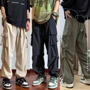 Fashionable mens multi-pocket trousers Korean fashion style thin pants large-size casual mens pants