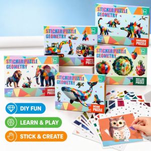 3D Geometric Sticker Puzzle Kit Kids DIY Art Educational Toys Hand Eye Coordination Training Craft Set For Boys Girls Age 3+