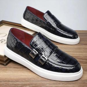 Luxury Mens Shoes High Quality Crocodile Grain Men Leather Shoes Fashion British Style Loafers Monk Shoes New Men Driving Flats