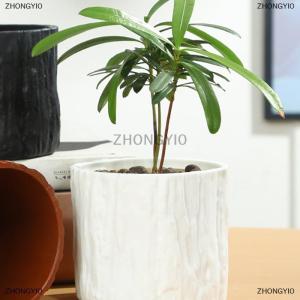 [COD] ZHONGYI0 Resin Imitation Wood Plant Pot Vintage Round Table Decorative Style Flowerpot Tree Bark Succulent Plants Creative Container