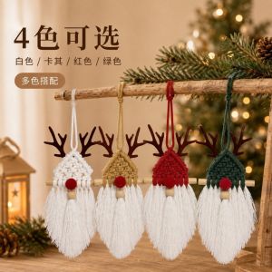 MUNCHX Macrame dây chuyền hình tuần lộc lễ hội 10x16cm Ông già không . Đồ trang trí treo tường dịp Giáng sinh. Quà tặng Chi tiết về sừng hươu. dây chuyền Người Không Trang trí tường hình tuần lộc