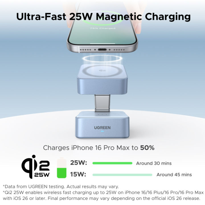 UGREEN%202-IN-1%20Qi2.2%2025W%20MagFlow%20Magsafe%20Wireless%20Charger%20for%20iPhone%2017%2016%20Pro%20Max%20iPhone%2017%2016%20Air%20AirPods%20Pro/Max%20Xiaomi%20Samsung%20S26%20S25%20Ultra%20Samsung%20Earphone%20Huawei%20Qi2.2%20Version%20-%20Image%202