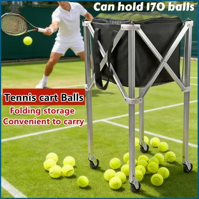 Foldable Tennis Ball Basket Hopper Cart Picker with Wheels for Sports Teaching Baseball Trolley