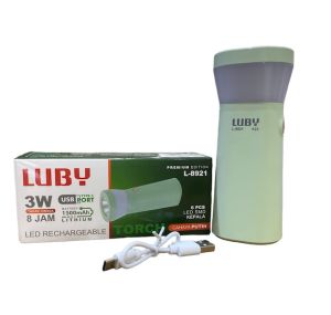 Luby Torch L-8921 Emergency Light 3W 6LED SMD Putih USB Rechargeable untuk Camping & Hiking