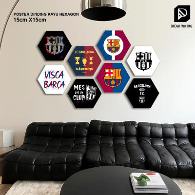 Hiasan dinding hexagonal barcelona / poster kayu barcelona  / hiasan kamar / wall decord