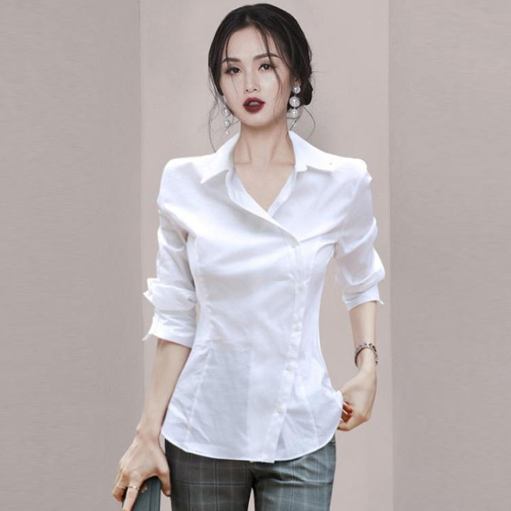 Black Shirt Women Plus Size Tops For Korean Fashion Patchwork Slim Office  Blouse