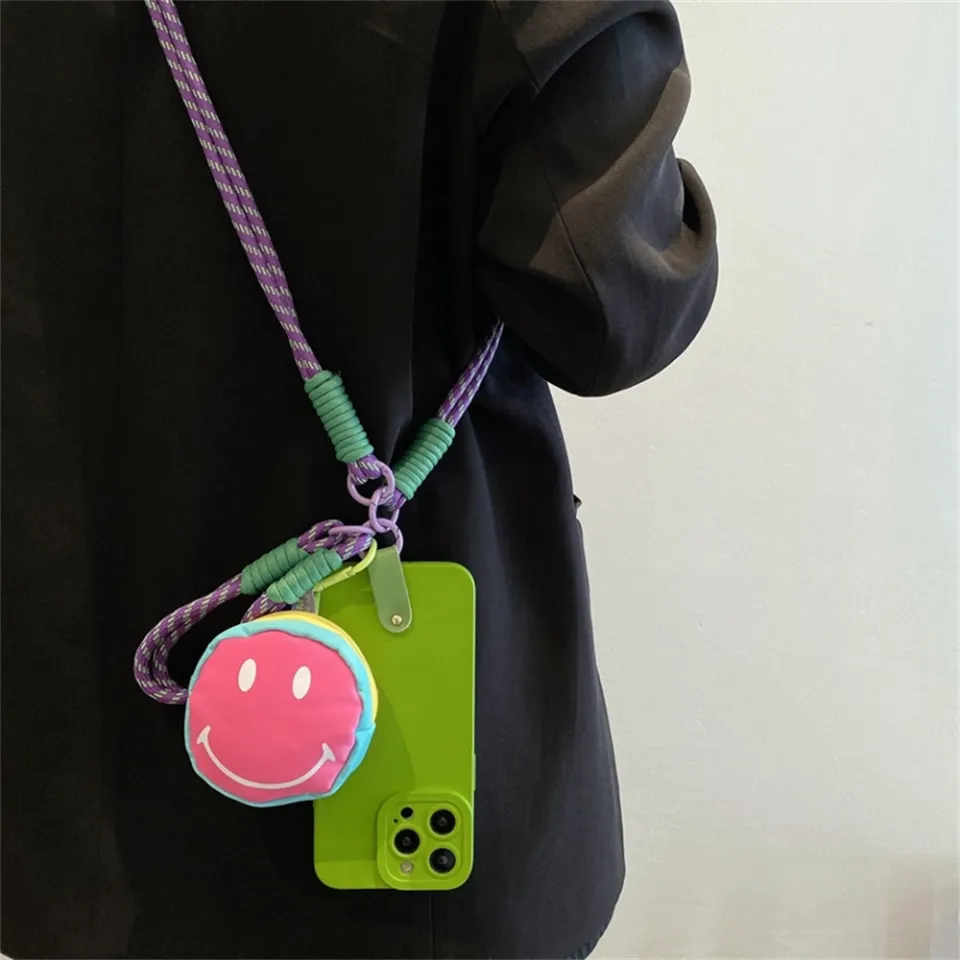 Cute 3D Coin Purse Nylon Crossbody Lanyard Strap Soild Color Case