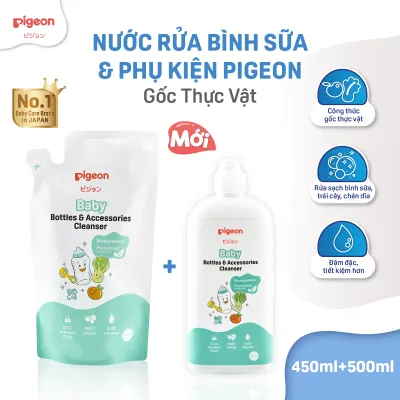 Combo 2 Nước Rửa Bình Sữa Và Phụ Kiện Pigeon Gốc Thực Vật 450ml/500ml