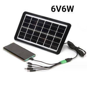 6W/3W Solar Panel Energy Saving USB Port Charging Phone Polycrystalline Silicon Water-Resistant 6V With 5-in-1 Line
