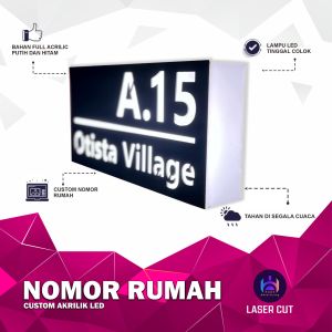 Nomor Rumah Lampu LED Tempel Custom Akrilik