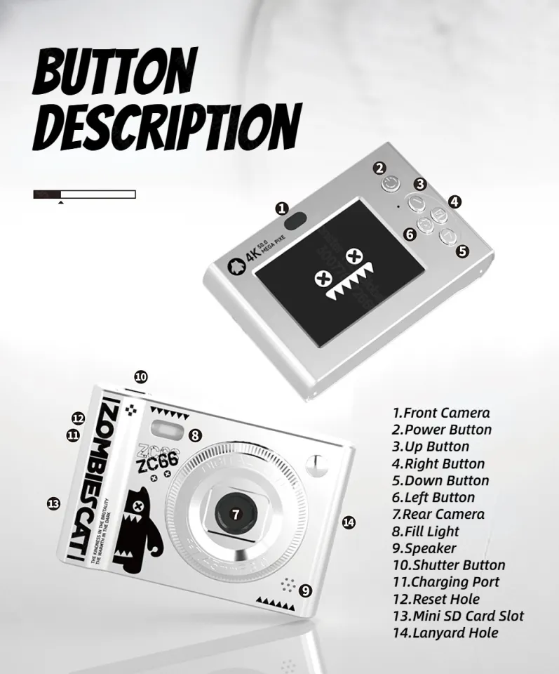 ★未使用品！★ CCD VIDEO CAMERA ZOMBIESCAT XJ01 4K Digital Camera CCD 2.4'' Screen Selfie Camera