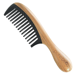 PureGLO No Static Detangling Wide Tooth Wooden Hair Comb  Combs - Natural Green Sandalwood Buffalo Horn Detangler Comb for Men Women and Kids with Box