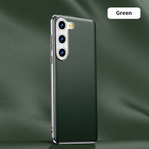 Genuine Cowhide Leather Phone Case for Samsung Galaxy S25 S24 S23 Ultra S22 Plus S21 Note 20 Plating Shockproof Protector Cover