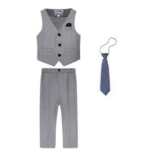 LOlanta Christmas Kids Boy Gentleman Formal Suit Vest Pants White T-shirt Necktie Set Children Wedding Birthday Party Costume
