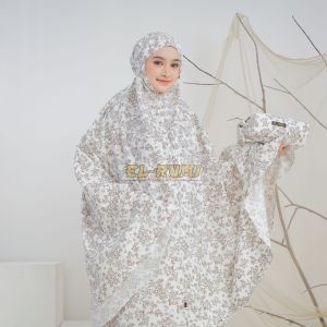 Mukena Premium Foil Motif Floral dengan Resleting Dagu untuk Dewasa