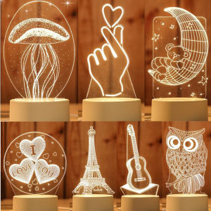 LED Energy Saving 3D Night Light Lamp Table Lamp Cute Bedroom Bedside Feeding Holiday Gift Light Romantic Lampu Night Lamp USB charged