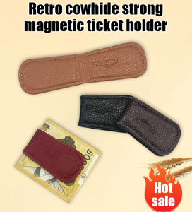 Vintage Lottery Holder Head Cowhide Magnetic Wallet Traditional leather craftsmanship Loss prevention Durable Protective cards Mini Ticket Holder Magnetic Money Clip