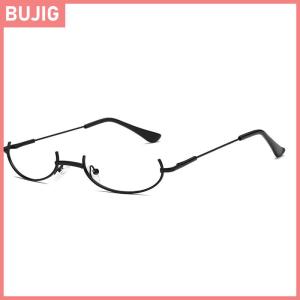 BUJIG แว่นตาวินเทจกรอบโลหะครึ่งไม่มีเลนส์เด็กผู้หญิงคอสเพลย์เก๋ไก๋ของตกแต่งงานปาร์ตี้กรอบครึ่งโลหะแบบไม่มีเลนส์พร้อมโซ่