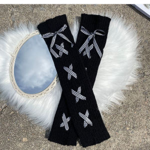 Women Girls Lolita Leg Warmer Japanese Gothic Long Socks Ribbon Leggings Gaiters Knee Goth Winter Sock Knitted Cuffs Ankle Warmer