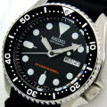 S31k0 Aut0mat1c 2OOM D1v3rs Wat3r Res1stant Day&Date D1sp1ay A11 B1ack Rubber Strap Watch f0r M3n(Fr3e B0x). 