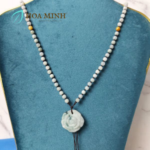 Dây chuyền dạng chuỗi đá Cẩm Thạch size hạt 5 li phối mặt hoa hồng ngọc cẩm thạch trắng lên bông xanh duyên dáng | Hoa Minh Gem