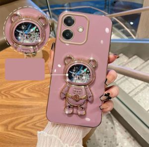 เคสสำหรับ OPPO A54 A53 A31 A83 A3S  เคสโทรศัพท์ TPU นุ่มโลหะด้วยไฟฟ้าหรูพร้อม ขาตั้ง ตั้งได้ กันกระแทก  หมีอวกาศตู้นนำ