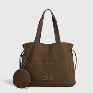 Yoga Tote Bag for Women Waterproof Nylon Handbag With Detachable Round Coin Purse 3D Embossed Logo Side Drawstring Design Wide Top‑Handle Large‑capacity Commuter Gym Travel Shoulder Bag