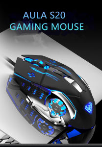 AULA S20 Programmable Gaming Mouse 2400DPI RGB Lightweight New Laser Engine USB Optical Mouse Gaming for PC/MAC Laptop Computer