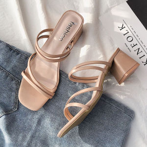 [Free Shipping] WomenS Sandals New Style With Thin Straps Mid-Heel Suitable For Outdoor Wear With A Chunky Heel And A Single-Strap Design