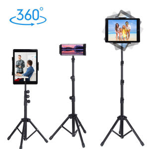 UNHO Portable Tripod Tablet Stand 57-137 cm Height Adjustable 360 Rotation Compatible with 4.7-12.9 Inch for iPhone for iPad Pro