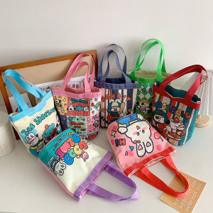 SHENGHAOS Bình thường vải xô Túi tote phụ nữ túi xách phim hoạt hình in ăn trưa Túi shopper túi trường Túi