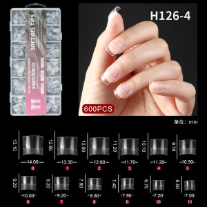 PINPAI 600PCS Semi Frosted Super Short Fake Nails Almond French Coffin Half Cover False Nails Artificial Nail Art Soft Gel Tips