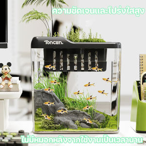 【Witte】 ตู้ปลา ตู้ปลาตั้งโต๊ะ การส่งผ่านแสง 99%จับคู่ไฟ LED พร้อมช่องให้อาหารและฝาปิดกันฝุ่น สำหรับเลี้ยงพืชน้ำและปลา