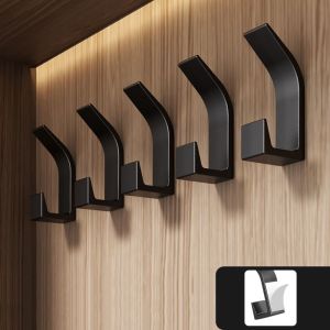 ZYJC MALL 5PCS Wall Hooks No Drilling Double Hook Key Holder Hanger Black White Towel Hook Kitchen Accessories Robe Hook Clothes Coat Hook Bathroom