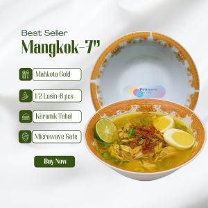 Mangkok Keramik Lusinan Isi 12 Ukuran 7 Inch Packing Kayu