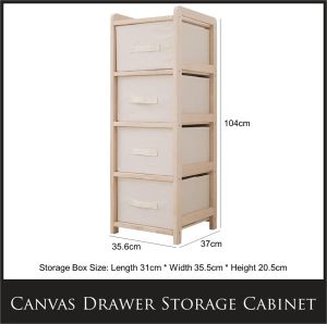 Multi-Layer Solid Wood Storage Cabinet With Canvas Drawer Wooden Frame Fabric Storage Rack