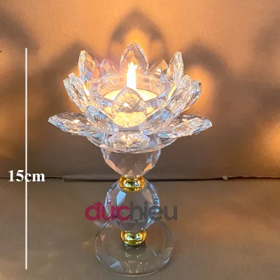 [ Hàng chất lượng cao ] Đế đựng nến hoa sen pha lê chân nến thủy tinh hình hoa sen dâng Phật Bồ tát - Đức Hiếu Shop