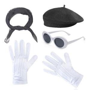 1980S Pháp Trang Phục Thiết Lập Pháp Mũ nồi nữ Hat phụ kiện trang phục Kính mát oval Khăn găng tay trắng