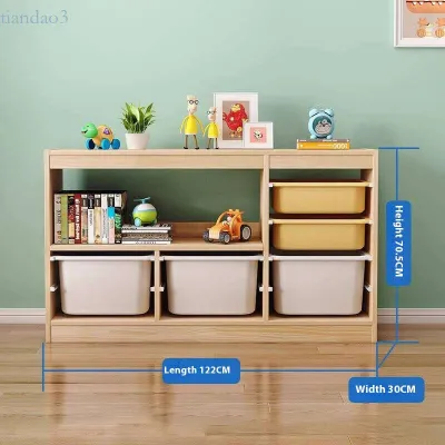 Grid Cabinet Childrens Toy Solid Wood Storage Cabinet Multi-layer Storage Rack Wall-mounted Low Bookshelf Baby Picture Book Rack Floor-standing