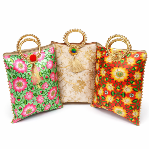 Ethnic Printed Potli Bag with Golden Ring Handle | Stylish Festive Clutch for Weddings & Parties (Pack of 1)