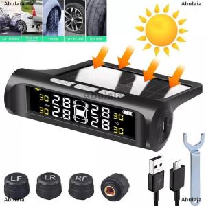 [COD] Abulaia ระบบตรวจสอบแรงดันยางรถยนต์4เซ็นเซอร์หน้าจอ LCD ดิจิตอลพลังงานแสงอาทิตย์เครื่องทดสอบสัญญาณเตือนภัยรถยนต์