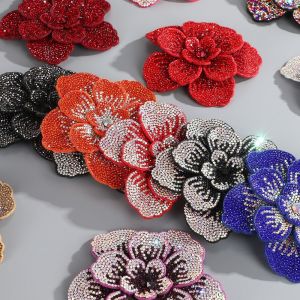 OUTOPEAN Sparkling Rhinestone Flower Patches DIY Craft Sewing Supplies Embellishment Rose Brooch Fabrics Luxury Three-dimensional Camellia Jewelry Accessories Dress Decoration