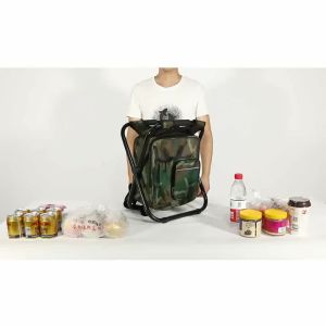【wuxih】Folding Stool beg galas Insulated Cooler Bag Camping lipat memancing pelbagai fungsi kerusi dengan Pocket depan dan Pocket botol untuk acara luar kembara perjalanan pantai