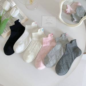 6Pairs Summer Embroidery Bow Knot Short Socks Harajuku Cute Hollow Out Ankle Socks Spring Summer Breathable Tube Sock Crew Loose Mesh Sox